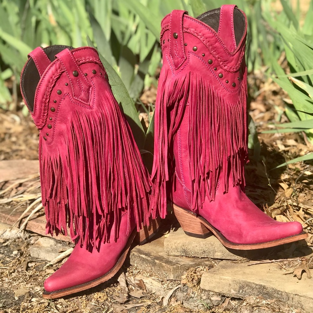 Liberty Black Vegas Raspberry Fringe Cowboy Boots Size 8.5